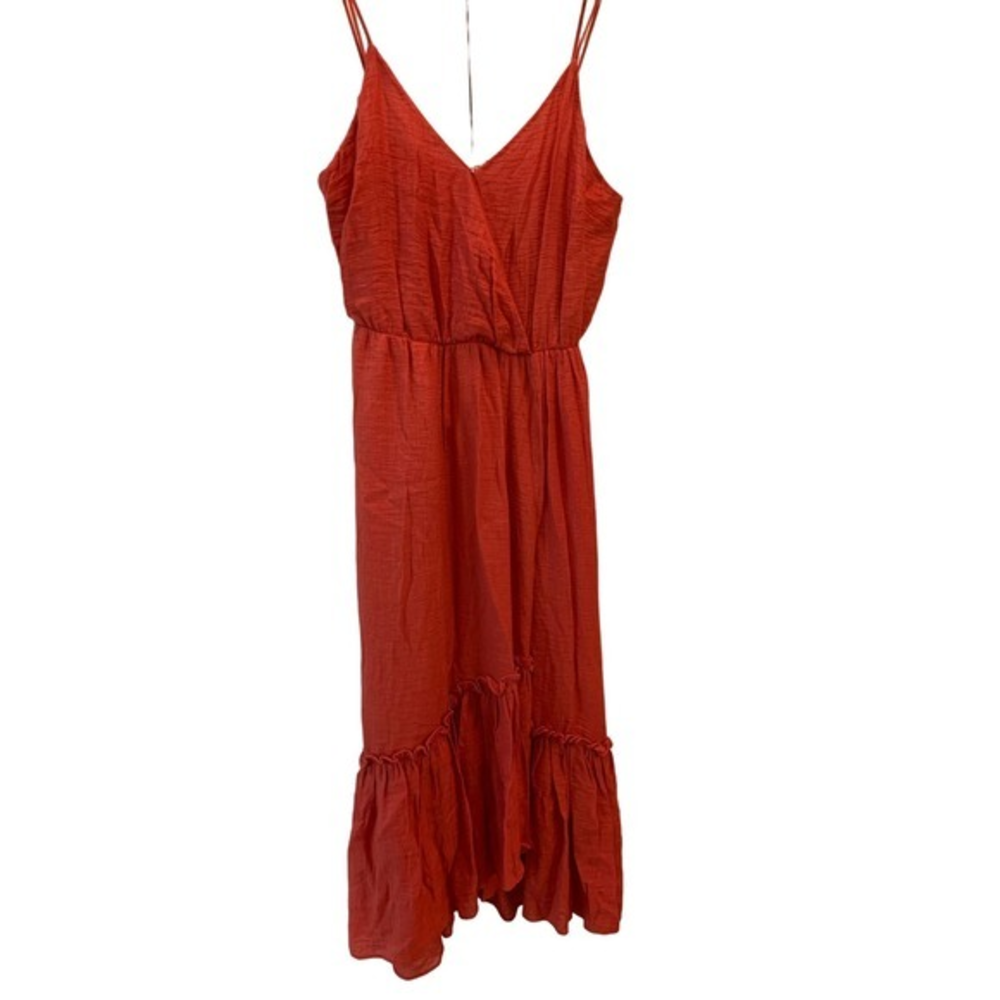 Lush asymmetrical wrap maxi dress with ruffled‎ hem in salmon pink size small